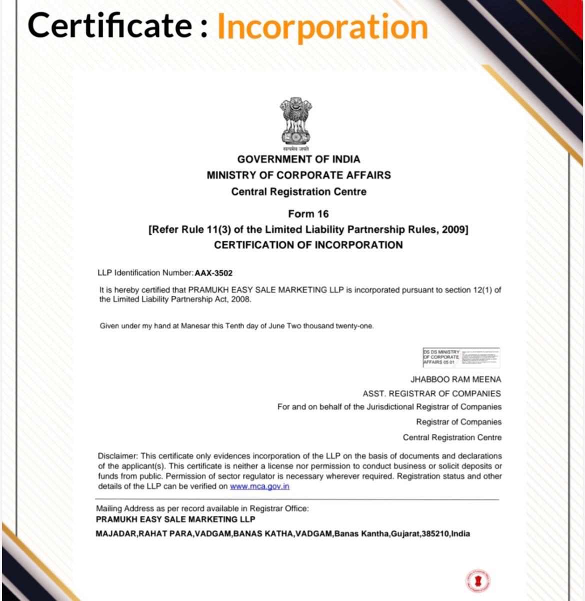 Certificate of Incorporation